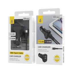 Cargador de coche-mechero con cable Type-C / 2xUsb / 5v 2.4a / A6264 / Negro / One+
