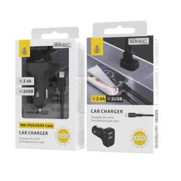 Cargador de coche-mechero Usb x2 + cable iPhone 6/7/8/Xs/Xr/ 5v 2.4a / A6262 / Negro / One+